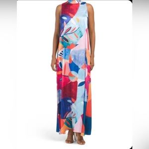 Nicole Miller NY Abstract Print Matte Charmuse Maxi Dress Sz SM